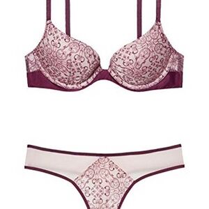 Victorias Secrets Very Sexy Ruby Wine Embroidered Push Up Bra Set